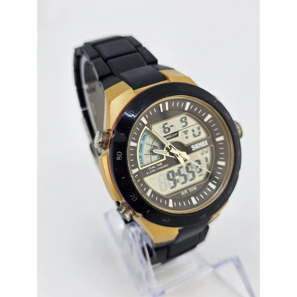 Men's Analog Digital Watch 45MM Day/Date Black Gray Bracelet Band 7
